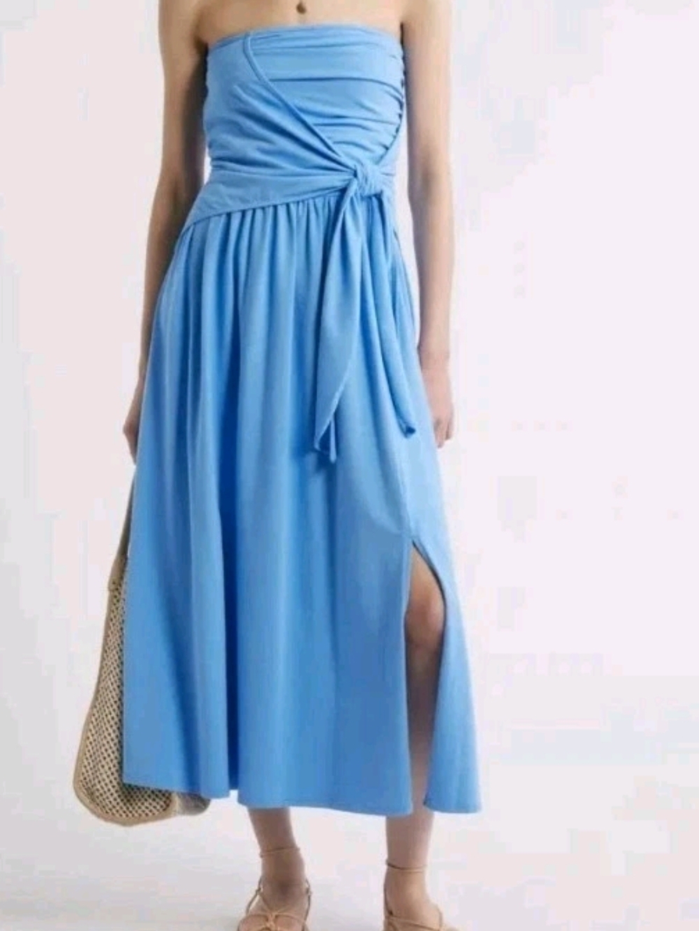 Treasure & Bond Strapless Tie-Front Midi Dress in Sky  Blue Color